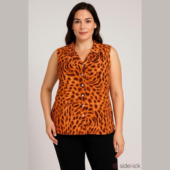 Selene Sport Size 2X Sleeveless Leopard Print Blouse - Picture 2 of 5